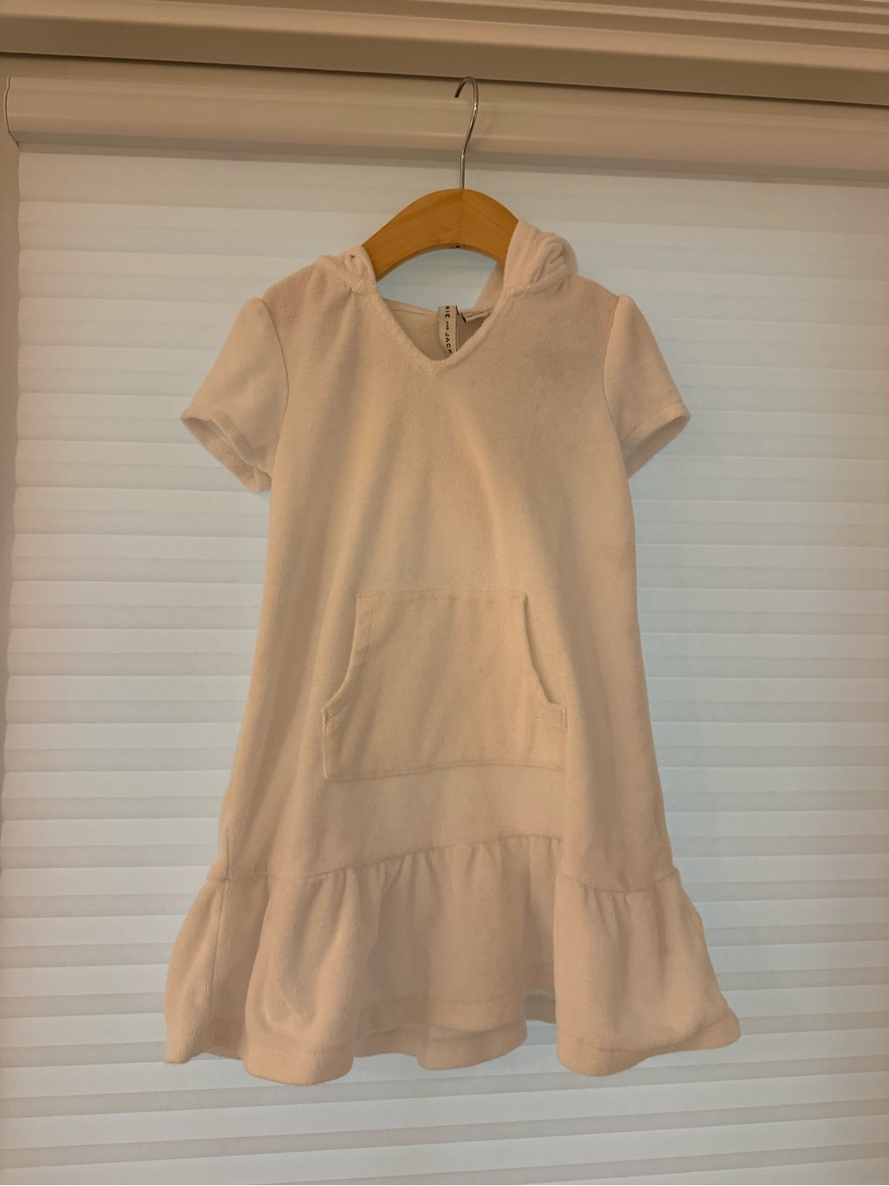 Janie and Jack Cream Short-Sleeve Hoodie Dress with Ruffle Hem
